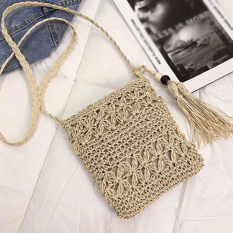 Women Woven Rattan Bag Straw Shoulder Crossbody Bag Beach Holiday Bag