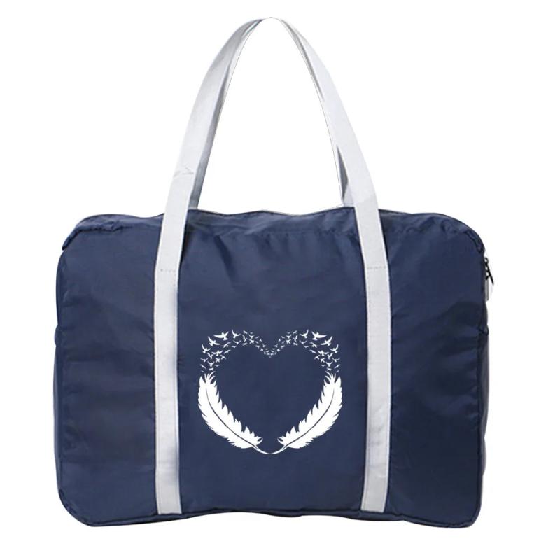 Feather Print Travel Bag Lightweight Foldable Tote Luggage Unisex Handbags