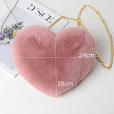 Red Heart Plush Crossbody Shoulder Bag with Chain