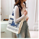 London Books Print Women Shoulder Bag Canvas Handbag Tote Bag