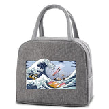 Insulated Cooler Bag Wave Print Canvas Tote Lunch Box