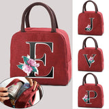Portable Lunch Box Insulation Tote 26 Whitemarble Letter Print