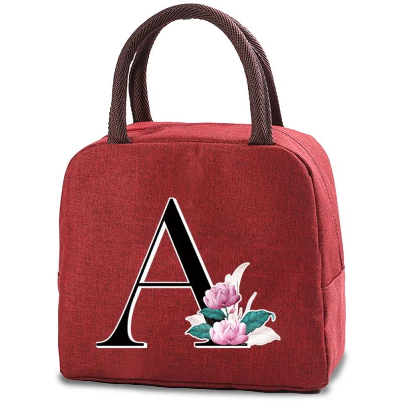 Portable Lunch Box Insulation Tote 26 Whitemarble Letter Print