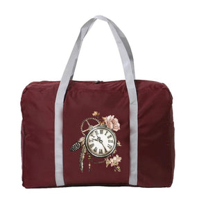 Foldable Travel Bag Feather Print Large Capacity Portable Luggage Organizer