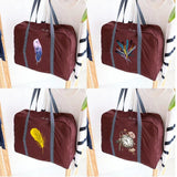 Foldable Travel Bag Feather Print Large Capacity Portable Luggage Organizer