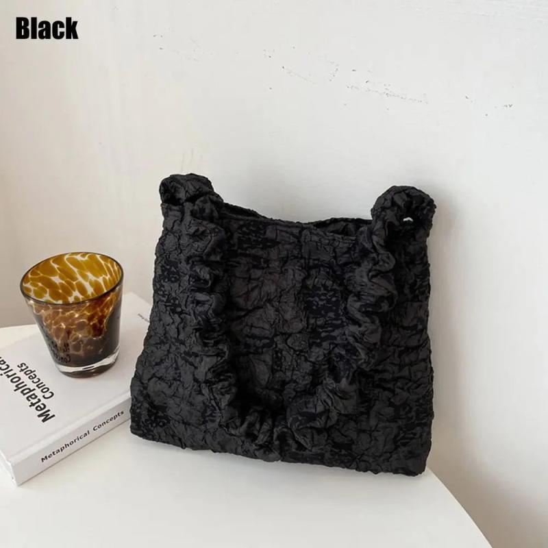 Women Soft Pleated Shoulder Bags Female Solid Tote Crossbody Messenger Bag