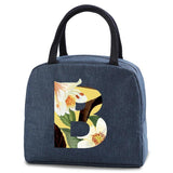 Floral Letter Print Lunch Bag Insulated Thermal Organizer Handbag