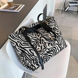 Zebra/Leopard Print Shoulder Bag Faux Leather Tote Zip Closure Sling