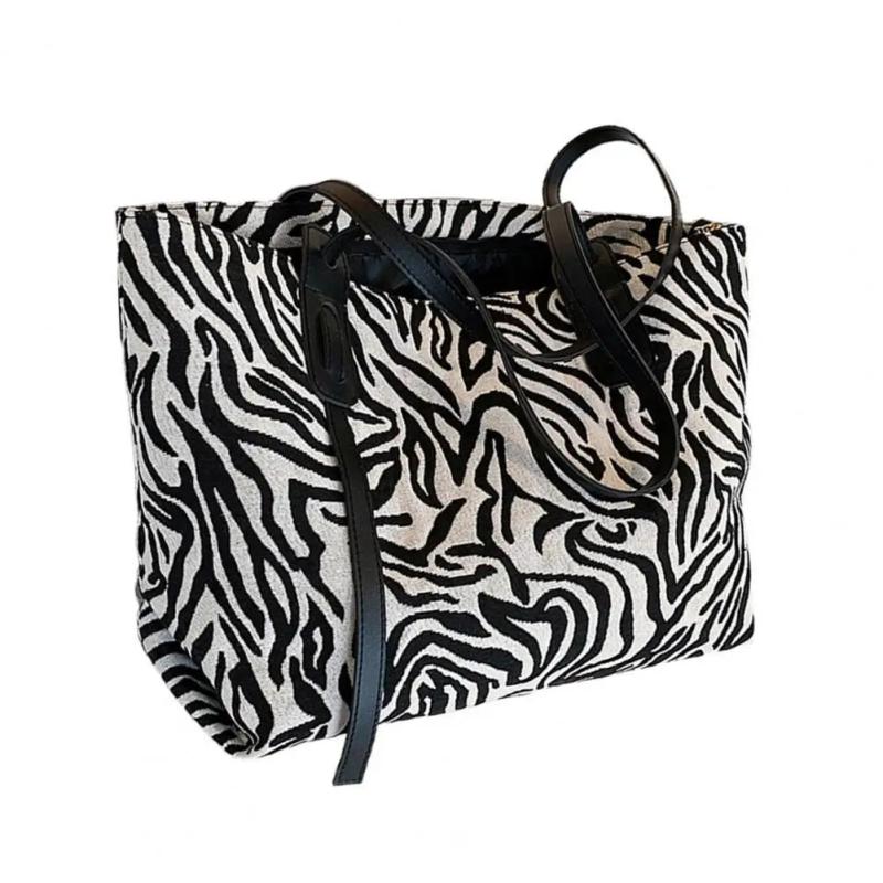 Zebra/Leopard Print Shoulder Bag Faux Leather Tote Zip Closure Sling