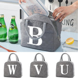 School Dinner Lunch Bags Letter Print Child Canvas Thermal Tote Organizer