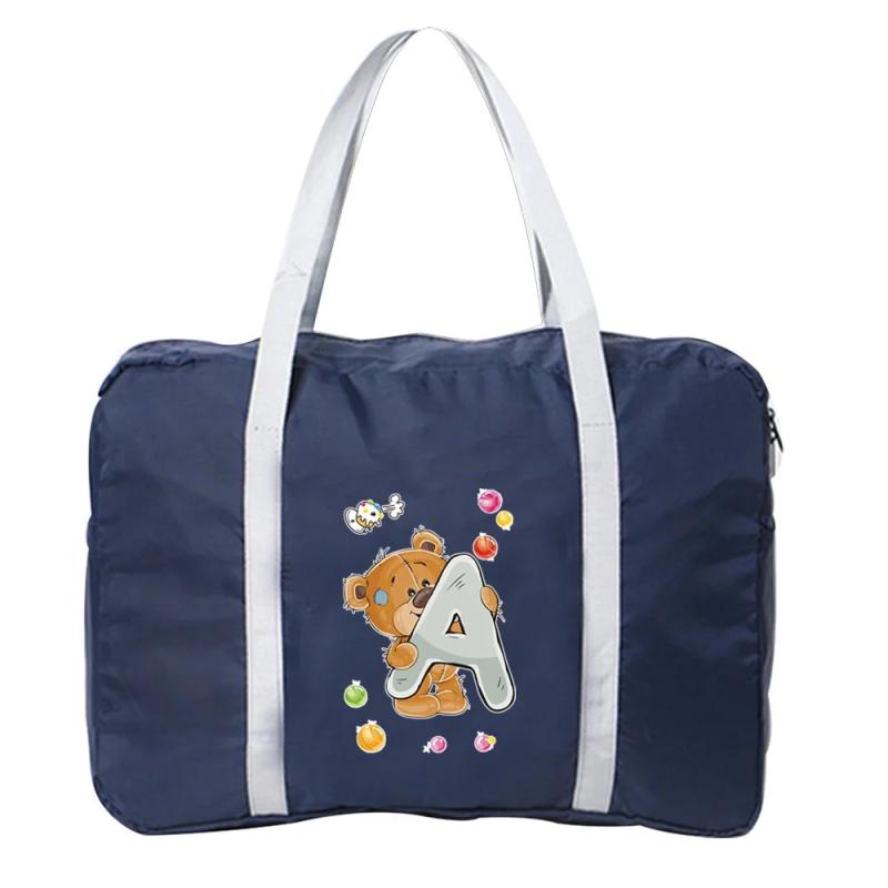 Women Travel Bags Bear Letter Print Foldable Large Capacity Luggage Bag