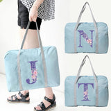 Large Capacity Nylon Travel Bag Organizers Unisex Luggage Purple Flower Series