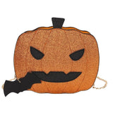 Halloween Pumpkin Shoulder Bag Devil Handbag with Bat Pendant