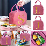 Letter Print Insulated Canvas Cooler Lunch Bag