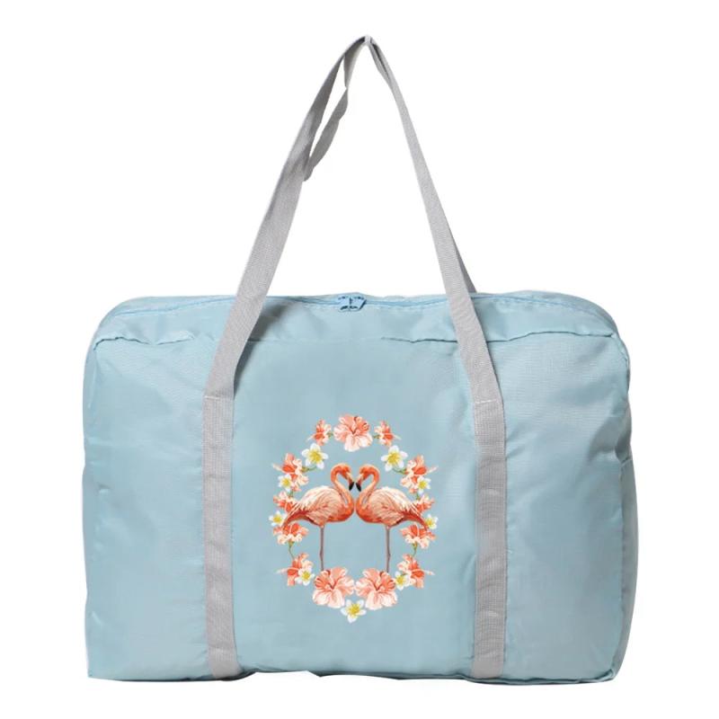 Flamingo Print Foldable Storage Handbag Women Camping Travel Bag