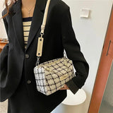 French Style Retro Woolen Plaid High Chain Messenger Bag Women