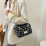 French Style Retro Woolen Plaid High Chain Messenger Bag Women