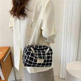 French Style Retro Woolen Plaid High Chain Messenger Bag Women