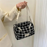 French Style Retro Woolen Plaid High Chain Messenger Bag Women