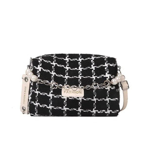 French Style Retro Woolen Plaid High Chain Messenger Bag Women
