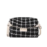 French Style Retro Woolen Plaid High Chain Messenger Bag Women