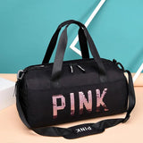 Sequins Pink Gym Bag Women Shoe Compartment Waterproof Sport Bags