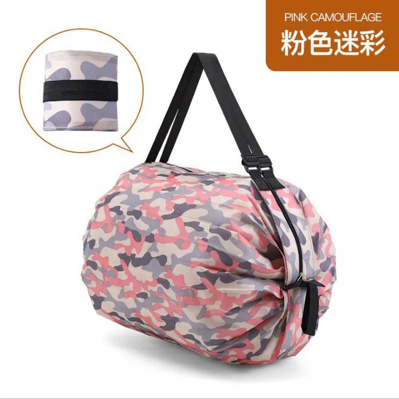 Camo Folding Storage Bag Portable Tote Waterproof Hiking Shoulder Shopping Bag