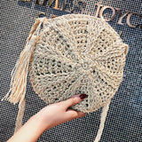 Women Woven Handbag Bags Totes Beach Straw Rattan Round Basket Bag