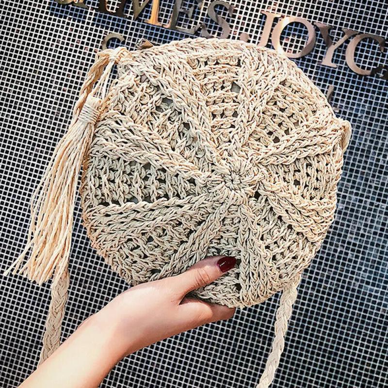 Women Woven Handbag Bags Totes Beach Straw Rattan Round Basket Bag