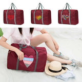 Unisex Foldable Handbag Love Pattern Large Capacity Portable Luggage Bag