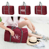 Foldable Unisex Travel Bag Text Pattern Large Capacity Handbag Organizer