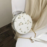 Mini Crossbody Bag Lace Flower Chain Shoulder Round PU Leather