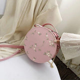 Mini Crossbody Bag Lace Flower Chain Shoulder Round PU Leather