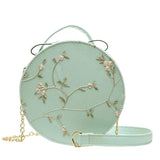 Mini Crossbody Bag Lace Flower Chain Shoulder Round PU Leather