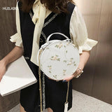 Mini Crossbody Bag Lace Flower Chain Shoulder Round PU Leather