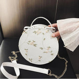 Mini Crossbody Bag Lace Flower Chain Shoulder Round PU Leather
