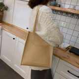 Solid Shoulder Bag Smooth Zipper Big Handbag