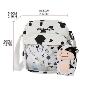Cartoon Cow Print Shoulder Crossbody Bag Canvas Satchel