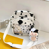 Cartoon Cow Print Shoulder Crossbody Bag Canvas Satchel