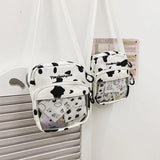 Cartoon Cow Print Shoulder Crossbody Bag Canvas Satchel