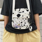 Cartoon Cow Print Shoulder Crossbody Bag Canvas Satchel