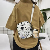 Cartoon Cow Print Shoulder Crossbody Bag Canvas Satchel