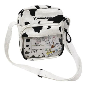 Cartoon Cow Print Shoulder Crossbody Bag Canvas Satchel