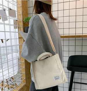 Corduroy Handbag Vintage Messenger Bag Zipper Shoulder Bag