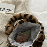 Women Soft Plush Small Plush Bags Cow Leopard Pattern Handbags Furry Fluffy Tote
