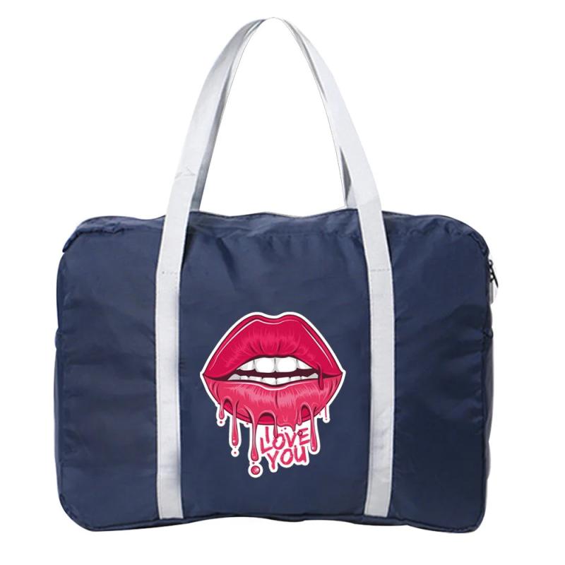 Foldable Travel Bag Mouth Print Duffle Pack Portable Luggage Organizer