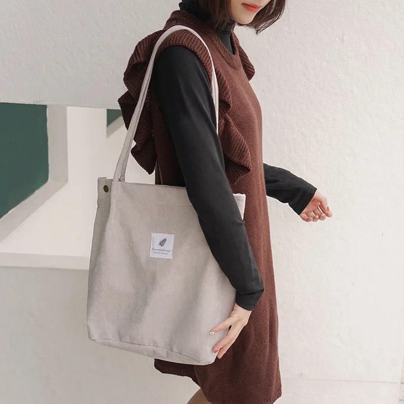 Women Canvas Tote Bag Corduroy Shopping Female Eco Cloth Handbag