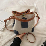 Canvas Bucket Shoulder Bag Contrast Texture Messenger Bag