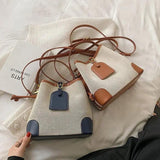 Canvas Bucket Shoulder Bag Contrast Texture Messenger Bag