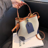 Canvas Bucket Shoulder Bag Contrast Texture Messenger Bag